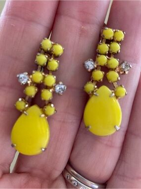 Vintage mid-century Continental yellow  glass rhinestone drop earrings screwback